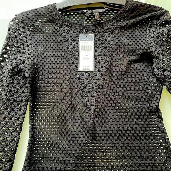 Bcbgmaxazria NWT blouse black long sleeves net see through - Picture 1 of 9